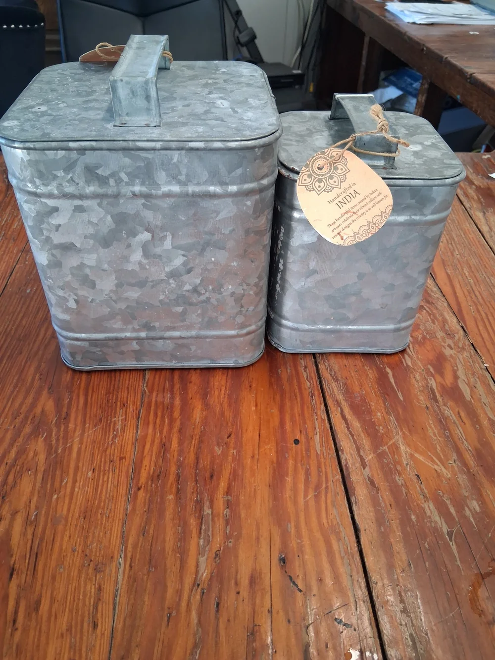 Galvanized Metal Square Lidded Storage Canisters - Set of 2